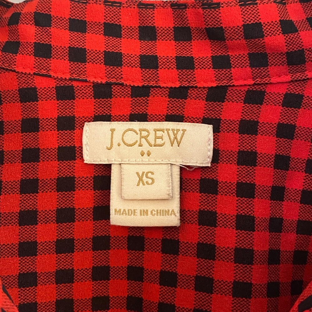 J. Crew Factory Drapey Buffalo Check Plaid/ Gingham Red Black Tuxedo Top Size XS - Picture 4 of 10